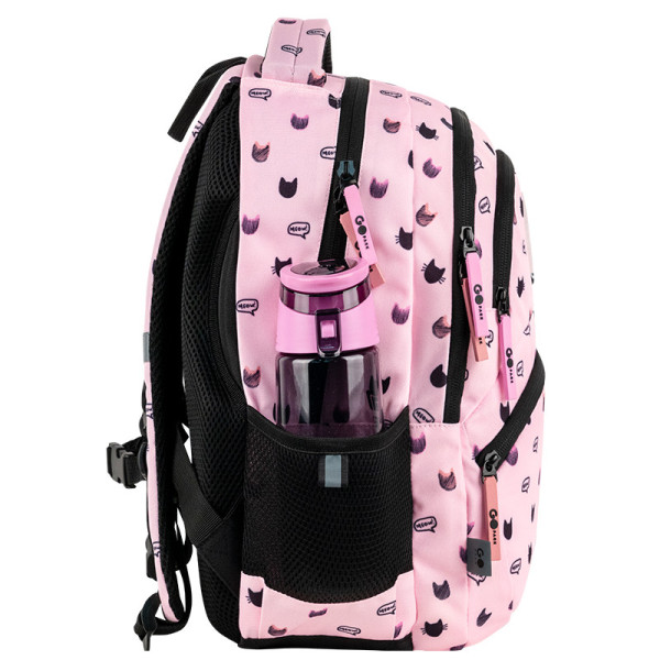 Рюкзак шкільний GoPack Education Meow Cats GO26-175M-1  подарунок пляшка Kite  (на зріст дитини 130 — 145 см)