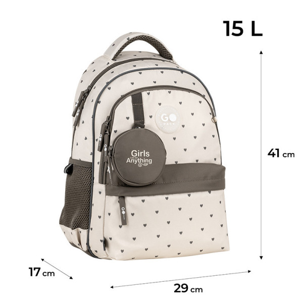 Рюкзак для школи GoPack Beige Polka Dots GO26-182M-3  подарунок ланчбокс Kite з наповненням
