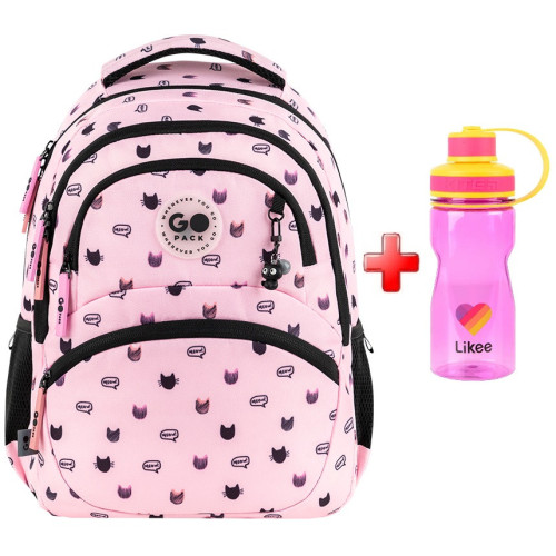 Рюкзак шкільний GoPack Education Meow Cats GO26-175M-1  подарунок пляшка Kite  (на зріст дитини 130 — 145 см)