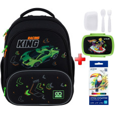 Рюкзак для школи каркасний GoPack Education Rasing King GO25-597M-5  подарунок олівці на 12 кольорів і ланчбокс з наповненням
